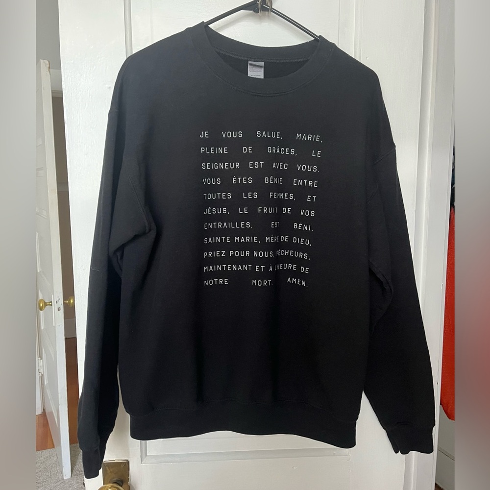 Black Cewneck with French Text